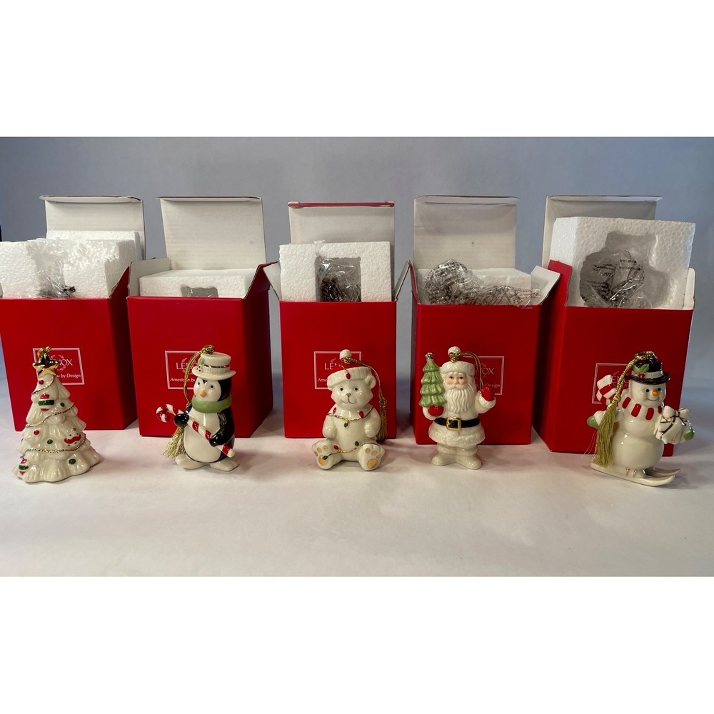 Lenox Very Merry Christmas Porcelain Set of 5 Ornaments New In Boxes